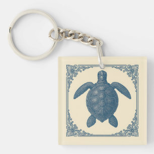 Blauw Zee Schildpad Nautische Kust Sleutelhanger