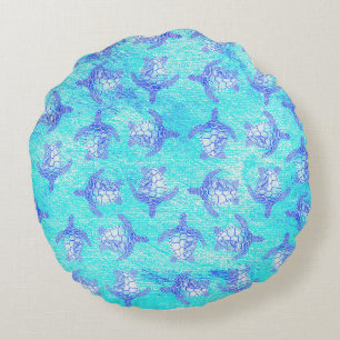 Blauw Zee schildpad Print Rond Kussen