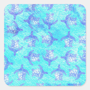 Blauw Zee schildpad Print Vierkante Sticker