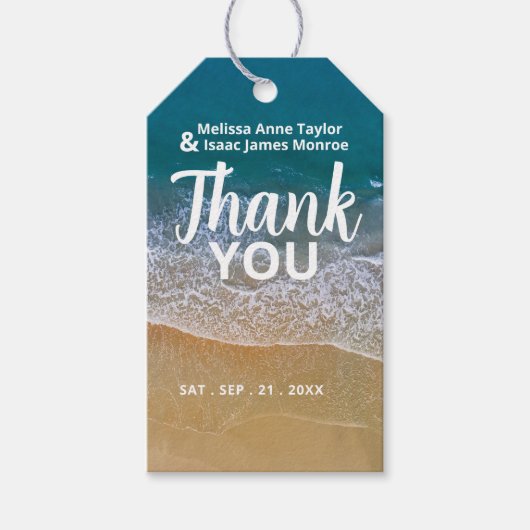 Blauw Zee strand bruiloft gunst Cadeaulabel (Voorkant)