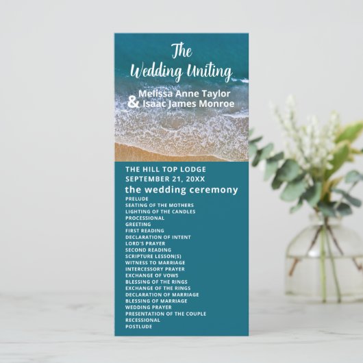 Blauw Zee strand bruiloft Programma (Staand voorkant)