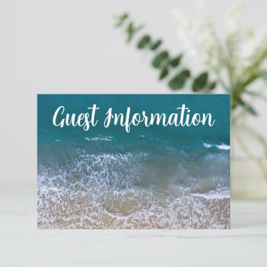 Blauw Zee Strand Trouwdetail Informatiekaartje (Staand voorkant)