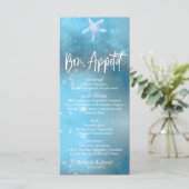 Blauw Zee Zomer Bon Appetit Bruiloft Flat Menu Kaa (Staand voorkant)
