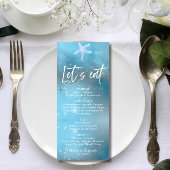 Blauw Zee Zomer Bruiloft Flat Menu Kaart