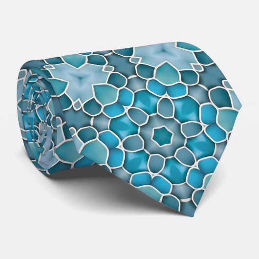 Blauw Zeeglas Patroon Zeemeermin / Merman Stropdas (Opgerold)