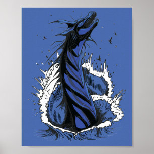 Blauw Zeemonster Slang Oceaan Golven Poster