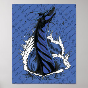 Blauw Zeemonster Slang Oceaan Golven Poster
