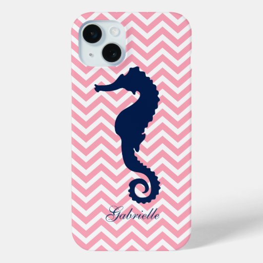 Blauw Zeepaardje op Roze Chevrons Patroon Case-Mate iPhone Case (Achterkant)