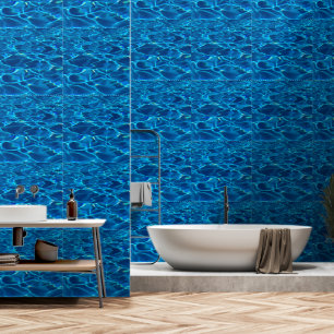 Blauw zeewater afbeelding gedrukt badkamer glad vi behang
