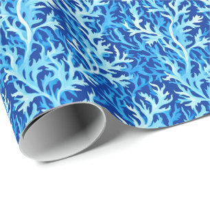 Blauw zeewier Kusttextiel Patroon Cadeaupapier