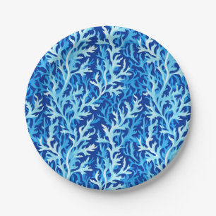 Blauw zeewier Kusttextiel Patroon Papieren Bordje