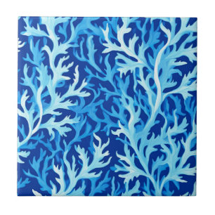 Blauw zeewier Kusttextiel Patroon Tegeltje