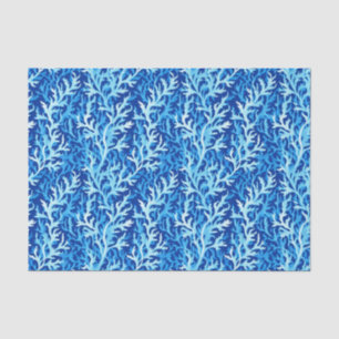 Blauw zeewier Kusttextiel Patroon Tissuepapier