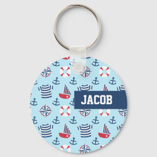 Blauw zeilbootanker maritiem thema patroon sleutelhanger