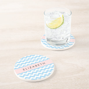 Blauw zigzag, Blauw Chevron, Golfpatroon, Jouw naa Zandsteen Onderzetter