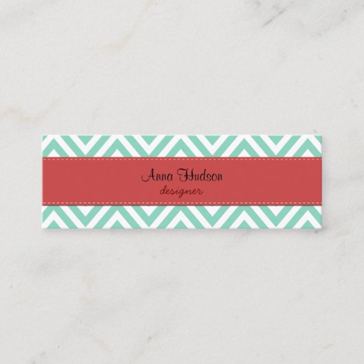 Blauw zigzag, Blauwe Chevron, Geometrisch Patroon Mini Visitekaartje (Voorkant)