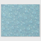 Blauw zijdeherhalingspatroon en witte sparren cadeaupapier (Vlak)