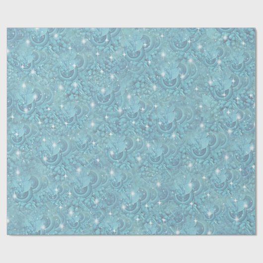 Blauw zijdeherhalingspatroon en witte sparren cadeaupapier (Vlak)