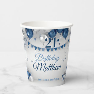 Blauw Zilver 21e verjaardag Papieren Bekers