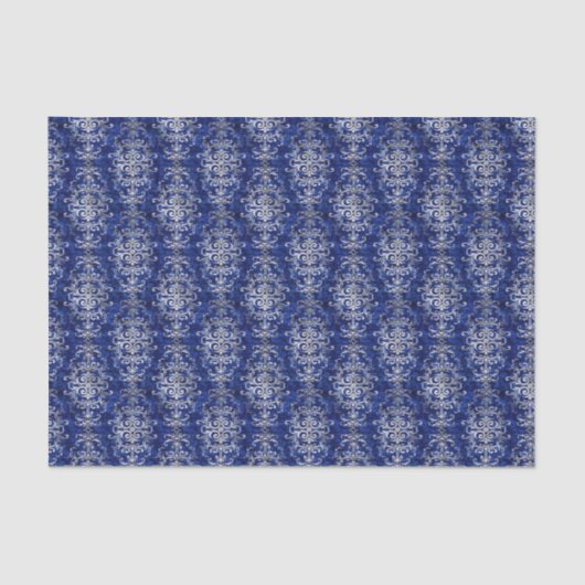 Blauw Zilver Damask  Patroon Tissuepapier (Voorkant)