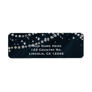 Blauw & Zilver Diamant Bling Glam Glitters Etiket
