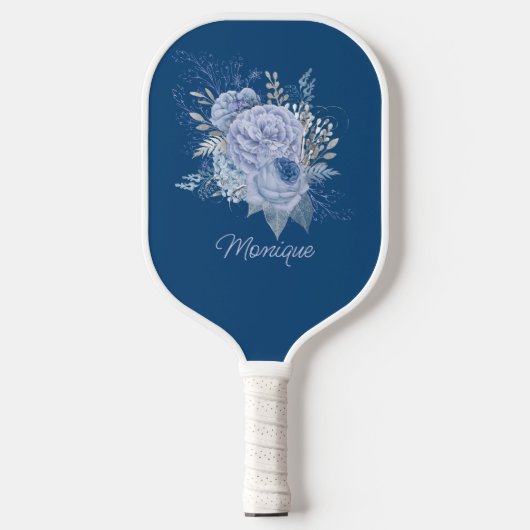 blauw & zilver, gepersonaliseerd pickleball paddle (Voorkant)