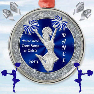 Blauw, zilver, gepersonaliseerde Cheerleader Ornam Metalen Ornament