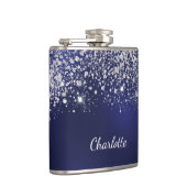 Blauw zilver glitters stof monogram naam script heupfles (Rechts)