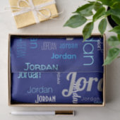 Blauw & Zilver Herhalende Naam Gepersonaliseerd Tissuepapier (Geschenk)