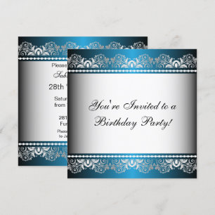 Blauw & Zilver Kant Feest Template Kaart