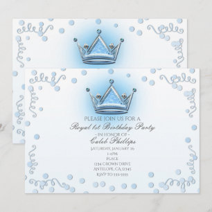 Blauw & Zilver Kroon Feest Confetti Uitnodiging