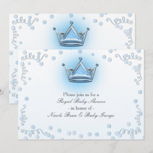 Blauw & Zilver Kroon Feest Confetti Uitnodiging