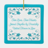 Blauw, Zilver Love Hearts Bruiloft 1e Kerstmis Keramisch Ornament (Achterkant)