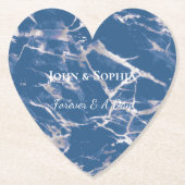 Blauw Zilver Marmeren bruiloft Kartonnen Onderzetters (Voorkant)