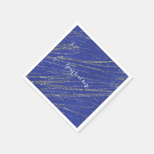 Blauw & zilver Modern Glam Marble Stripe Party Servetten (Hoek)