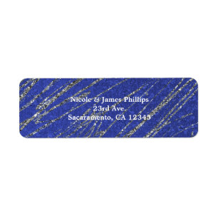 Blauw & Zilver Modern Glam Marmer Streep Feest Etiket
