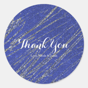 Blauw & Zilver Modern Glam Marmer Streep Feest Ronde Sticker