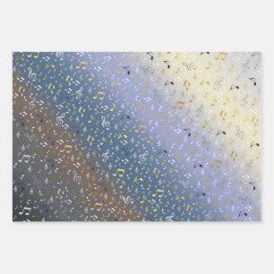 blauw, zilver, musical+ Note, luxe, goud, royal, Inpakpapier Vel