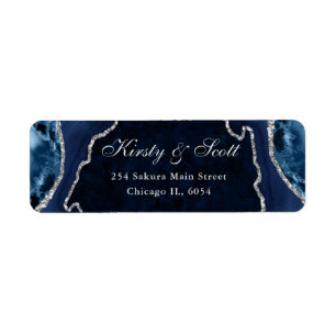 Blauw & Zilver Nep Glitter Agiet Huwelijksadres Etiket