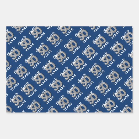 Blauw Zilver Proost op 50 Jaar Verjaardag Inpakpapier Vel (Voorkant)