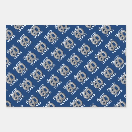 Blauw Zilver Proost op 60 Jaar Verjaardag Inpakpapier Vel (Voorkant)