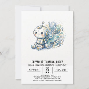 Blauw Zilver Robot Verjaardag Kaart