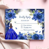 Blauw Zilver Roos Quinceanera Verjaardag RSVP Kaartje
