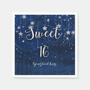 Blauw & Zilver Sterrenhemel Sweet 16 Feest Servetten