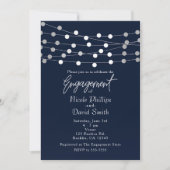 Blauw Zilver String Lights Modern Chique Verloving Kaart (Voorkant)