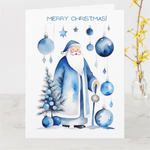 Blauw, Zilver & Wit Japandi Santa Kaart
