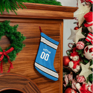 Blauw, Zilver, Zwart & Wit Football Team Kleine Kerstsok