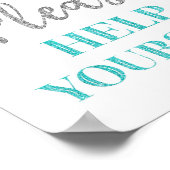 Blauw Zilveren Confetti Help Yourself Bord Poster (Hoek)