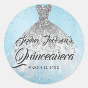 Blauw Zilveren Diamant Glans Jurk Quinceanera Ronde Sticker