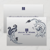 ©Blauw Zilveren Draak-Fenix Chinese Bruiloft Kaart (Voorkant / Achterkant)